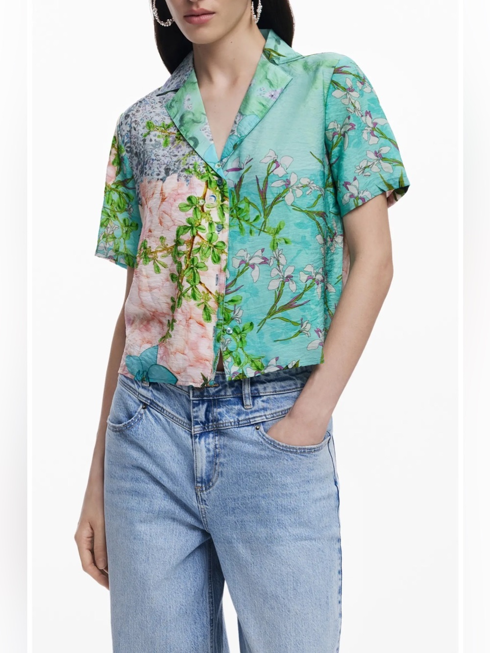 Desigual Printed Button Up Shirt Size XS